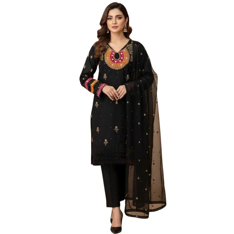 organza 3 piece suit for women | unstitched handmade aari zari & beads work organza 3 piece suit for women | unstitched handmade aari zari & beads work