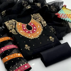 organza 3 piece suit for women | unstitched handmade aari zari & beads work