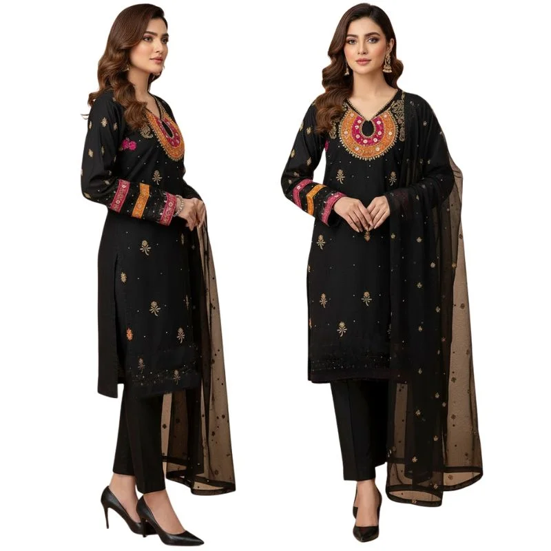 organza 3 piece suit for women | unstitched handmade aari zari & beads work